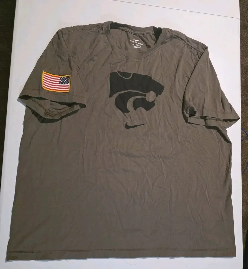 Nike K-State Wildcats T Shirt XXL Olive Military USA Flag Sleeve Camo Back
